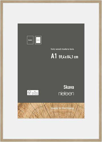 nielsen Holz Bilderrahmen Skava, 59,4 x 84,1 cm (A1), Hellbraun | Holz Posterrahmen mit Passepartout im Hoch- & Querformat zum Aufhängen Hellbraun matt Echtglas