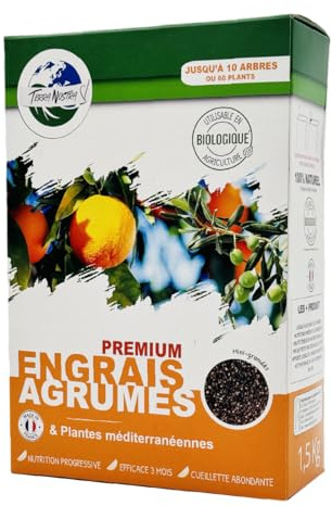 TERRA NOSTRA - Engrais Premium Agrumes & Plantes Méditerranéennes - Mini Granulés - 100% Naturel - Utilisable en Agriculture Biologique - Fabriqué en France - 1,5kg pour 10 Arbres