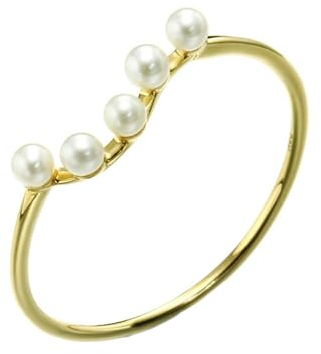 Whoiy Gold Ring Frauen 750 Perle Zierlich Verlobungsringe Echt 18K Gelbgold Ehering für Damen Gr. 51 (16.2)