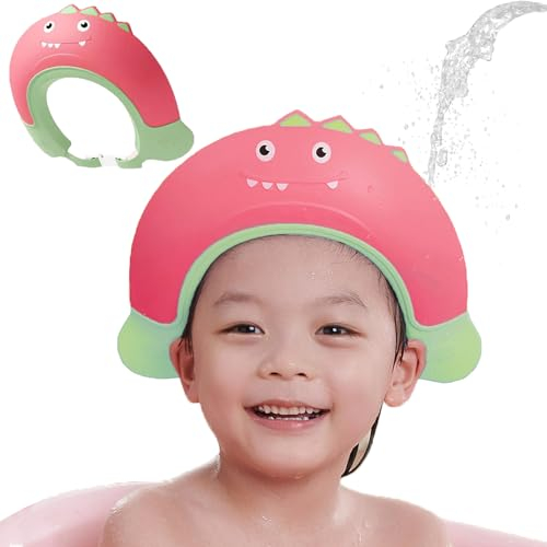 Duschhaube Kinder Baby Verstellbare Haare Monster Waschen Kinderschutz Schild Shampoo Schutz Baby-Visier für Augen, Ohren und Gesicht - KAMHBE (Rot)