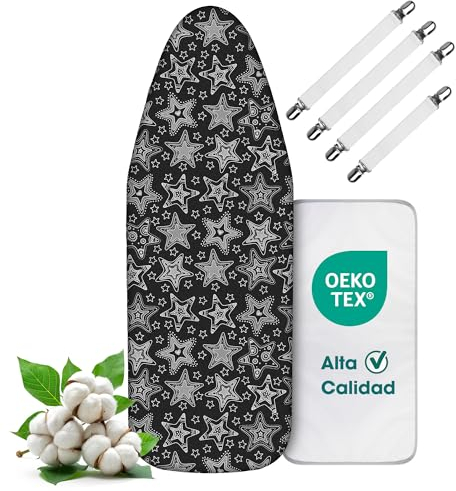 LaFleurs Copriasse da Stiro 120x40, Cotone Copri Asse Ferro da Stiro per Ferri a Vapore, 4 Misure, Copertura Asse da Stiro per 110-122cm x 30-40cm Asse da Stiro, Stiratura Rapida, M