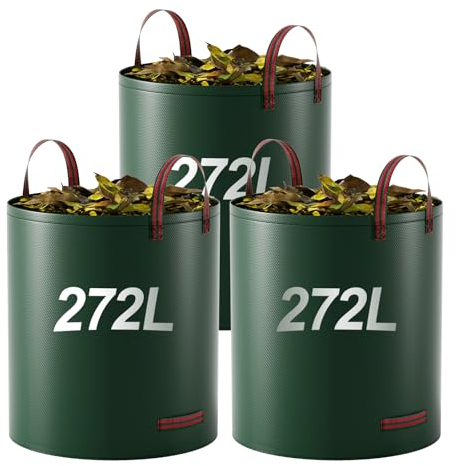 3Pack Garden Waste Bags 272Litre Heavy Duty Reusable Garden Bags with Handles Outdoor Trash Garden Yard Trash Bag Camping Recycling Bags for Leaf Trash Debris