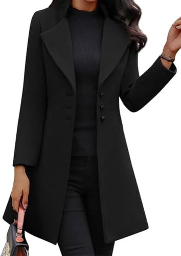 Suncadmious Cappotto Lungo Elegante da Donna Cappotto Classico con Risvolto a pisello Cappotto Trench Monopetto Casual Giacca Cardigan Lunga Giacca Trench Pullover