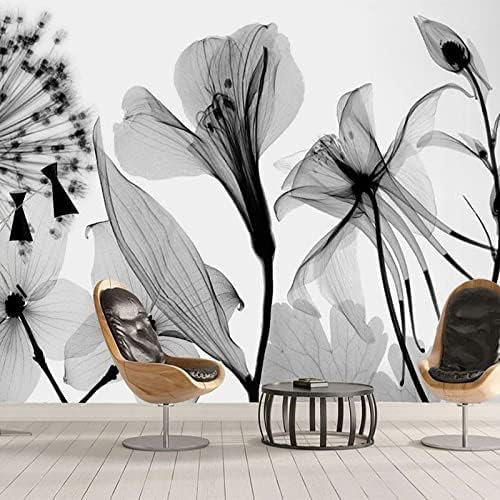XLMING Fleur De Pissenlit Dessinée À La Main En Noir Et Blanc Art Abstrait Papier Peint 3D Décoration Intérieure Salon Canapé Chambre Fond Tv Mur-150cm×105cm