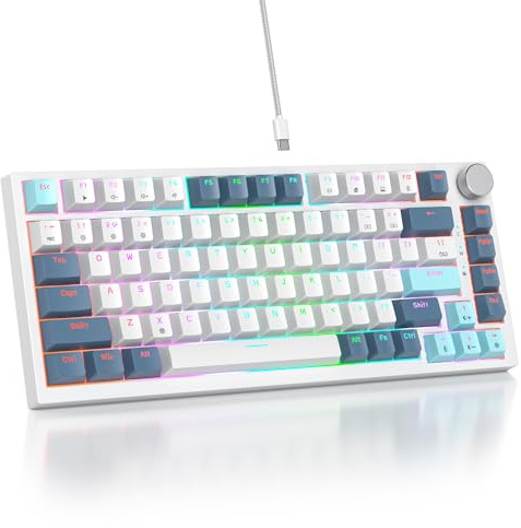 SbocKeeb V400 Gamingtangentbord 75 procent Hot-Swappable, 75% Trådbundet Mekaniskt RGB Tangentbord med Packning och Ljudabsorberande Kuddar Programmerbar Amerikansk QWERTY för Mac/Win