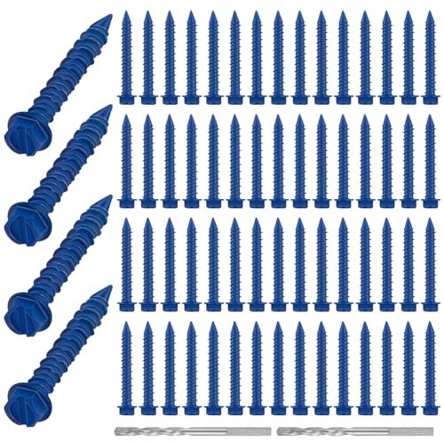 MorningRo 200 Qty 1/4 x 1-3/4 Hex Head Concrete Screws Anchor with Drill Bits Blue Slotted Hex Screws for Anchor Masonry, Block, Brick, Cement, Stucco, Diamond Point and Wood Fastening