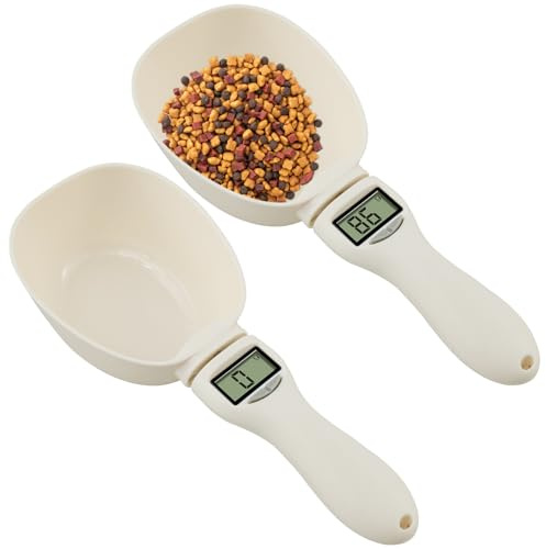 2 cucharas medidoras de alimentos para mascotas con pantalla LED, cuchara medidora digital de alimentos para perros y gatos, medidora precisa de alimentos para perros con mango extraíble para