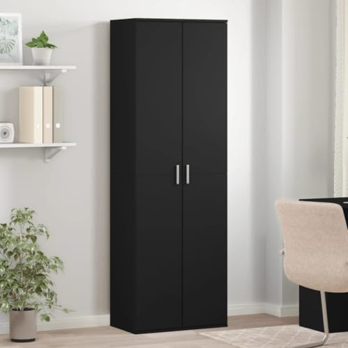 IKAYAA Putzschrank Besenschrank schmal Mehrzweckschrank Haushaltsschrank Hochschrank Lagerschrank Aufbewahrungsschrank Werkzeugschrank Schrank aus Holz-Schwarz-60x35x180 cm