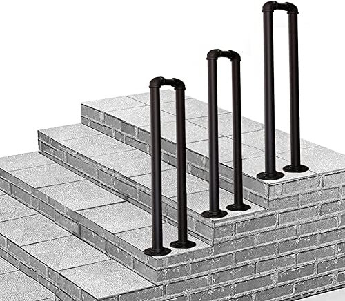Handlauf Geländer Übergangshandlauf-Treppengeländer für Außenstufen, schwarzes Metall-Schmiedeeisen-Außenhandlaufgeländer für Terrassenbeläge, Gartenterrassen, Balkone - mit Installation