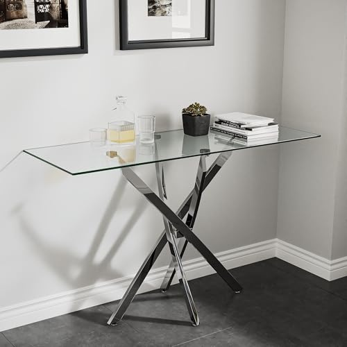 GOLDFAN Tables Consoles de Salon, Console Verre Meuble, Couloir d'entrée pour Salon, Entrée, Style Moderne, Bureau, Argenté