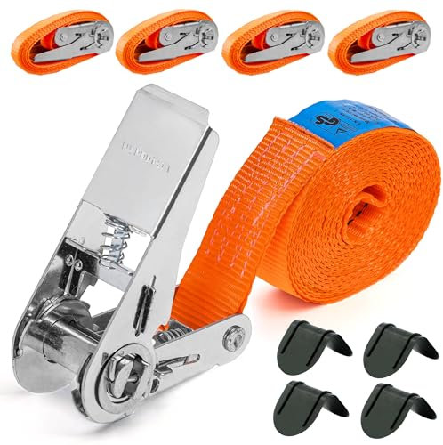 INTAKO Transport Belt with Tensioner 800kg 25mm - Included 4 Pieces and 4 Security Corners - Transport Belts with Buckle Fastening Luggage Motorcycle - Comply with DIN EN 12195-2 (6m)