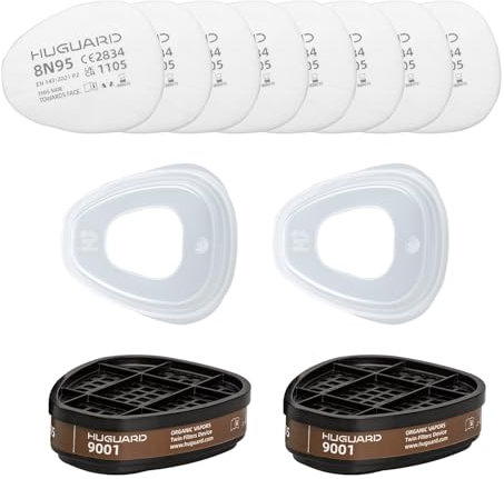 HUGUARD 901 Filter, Kompatibel Mit Der HUGUARD 9600 Atemschutzmaske, Enthält 2 Organische Dampffilter, 2 Filterhalter und 8 N95-Partikelfilter