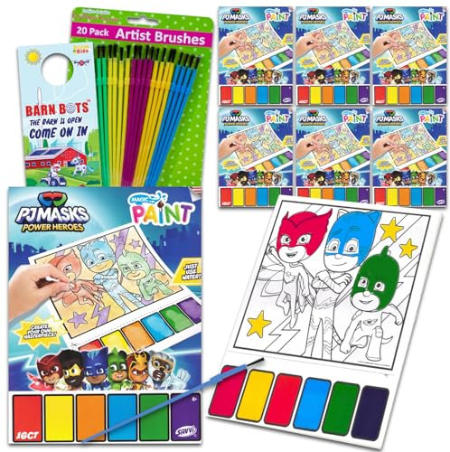 PJ Masks - Juego de pintura con agua para fiestas, paquete con 6 libros de actividades de pintura de acuarela para niños con pinceles, suministros de fiesta de PJ Masks para artes y manualidades