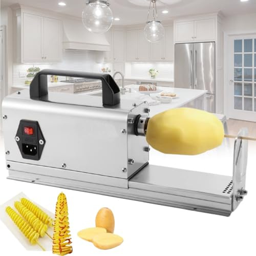 LFfwynog Machine Commerciale à Tour de Chips de Pommes de Terre, trancheuse Automatique de Pommes de Terre avec poignée et 2 Lames pour Fruits, Pommes de Terre, concombres ou Carottes Coupe-Frites