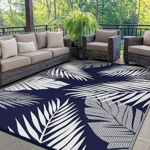 Genimo Tappeto da giardino esterno, impermeabile, reversibile, lavabile, anti-raggi UV, moderno, ampio, 180x275 cm, blu navy