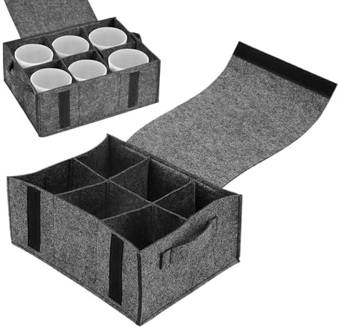 ZYEKIU Portapiatti in Feltro da Campeggio con 6 Scomparti, Organizer per Piatti per Camper 27 x 15 x 5cm Impilabili, Portapiatti da Campeggio in Feltro Borse in Feltr per Camper Roulotte e Barche