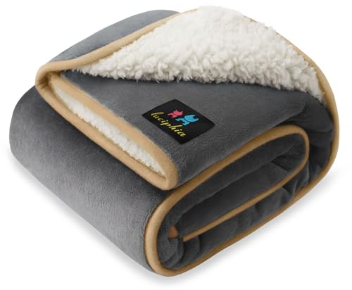 luciphia wasserdichte Hundedecke Waschbar, Haustierdecke für Grosse Mittelgroße Hund Katzen, Kuscheldecke Weich Flaushig Sherpa Fleece, Wasserdicht Decke für Sofa Couch Bett, Grau 145 x 165 cm