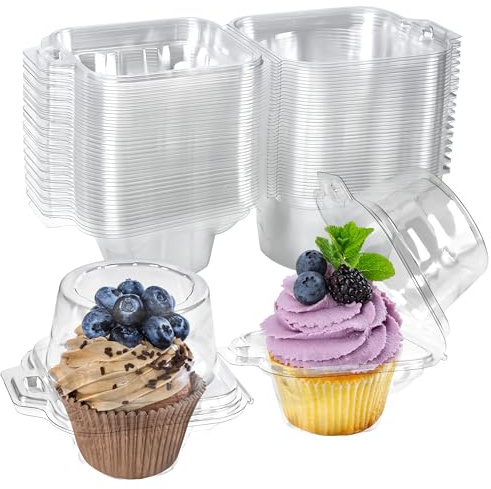 BTSD-home 50 Pack Single Cupcake Boxes Individual Cupcake Containers Plastic Cake Box For Muffin Salad Cheese Wedding Party Favors(3.5×3.5×3 In)