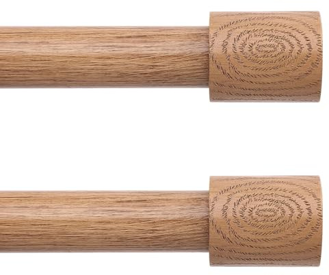 Gardinenstangen aus Holz, 2,54 cm, dekorativ, verstellbar, rustikal, Landhaus-Vorhangstange, robuste Boho-Gardinenstange für Fenster, 71,1 bis 121,9 cm, mit Holzmaserung, helles Holz, einzigartiges