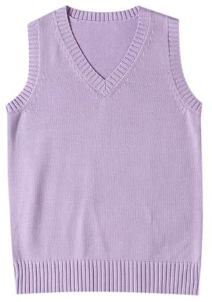 2025 - Gilet maglione da donna, stile vintage, senza maniche, ideale per abbigliamento casual, per la scuola, S. Cardigan, Lilla, XL