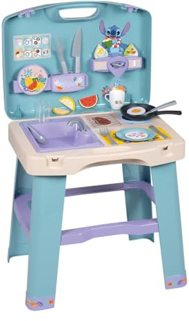 Smoby – Stitch Spielküchen-Koffer – Mobile Mitnehm-Kinderküche zum Aufklappen mit 20 Zubehörteilen – Rollenspiel-Kochset für Kinder ab 3 Jahren