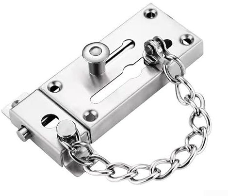 Cadena de seguridad para puerta con perno para aperturas seguras en apartamentos y casas (plata)