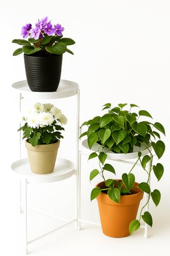 DIVCHI 3 Tier Plant Stand Indoor Tall Metal Corner Flower Pot Stands For Multiple Plants Outdoor Plant Holder Shelf Display Rack For Garden Balcony Patio & Living Room (White)