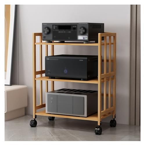 HiFi Rack AV Tower Stand 3-Tier Media Cabinet per soggiorno mobile stereo giradischi stereo scaffale aperto per casa e ufficio – nero/bianco 50 cm