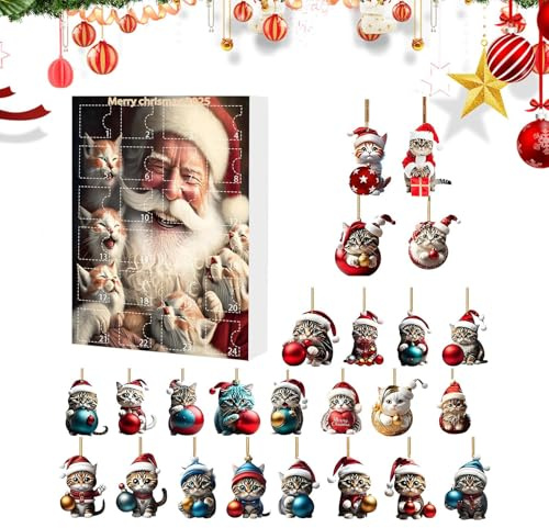 Calendrier De L Avent Pour Noel 2025,Chat Compte À Rebours en Acrylique 2D | Decorations De Noel Pour Femme Amis