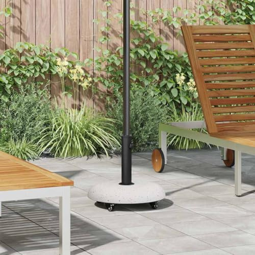 Teenpull Round Parasol Stand, 21 kg, White/Black, Concrete & Metal, Robust Umbrella Base for Garden, Patio, Outdoor, Sturdy Holder for Parasols