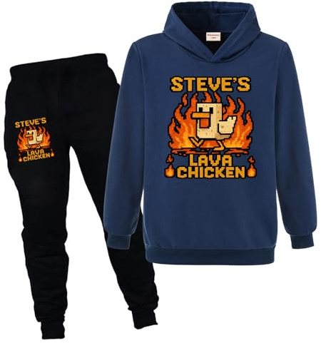 Kiamseay Lava Chicken Unisex Kids Boys Girls Hoodie+Pants Cotton Tracksuit Set (Royal Blue,11 Years)
