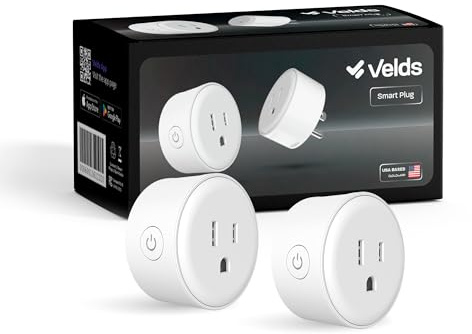 Velds Smart Plug, Compatible with Alexa and Google Home, WiFi Enabled, No Hub Required, 2.4Ghz Connection, White, 2 Pack