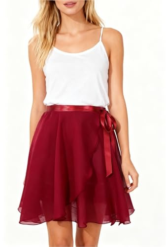 Brinkina Ballet Skirt Women Adult Girls Dance Chiffon Sarong Wrap Skirts(113 Burgundy-XL)