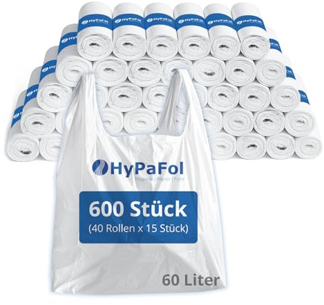 HDPE Müllbeutel 650x1000 mm weiß mit Tragegriff 60 l 600 Stück (40x15 Stück)