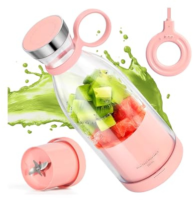 334ml Portable Blender, Magnetic USB Fast Charge, for Shakes and Smoothies | Fashion Mini Bottle, Take It for Travel, Outdoor, Gym, Office, Cars, Home, Sport, Gift (Pink)