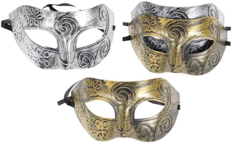 BIUDECO 4 Pièces Masque Demi-visage Rétro pour Homme Accessoire de Fête et Carnaval Ancien et Argenté Masque Vénitien pour Bal Masqué et Halloween