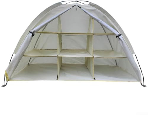 Yhenlovtt Tienda de campaña de almacenamiento al aire libre con 9 estantes, tela Oxford impermeable y diseño portátil para equipo de camping y organización de zapatos (blanco)