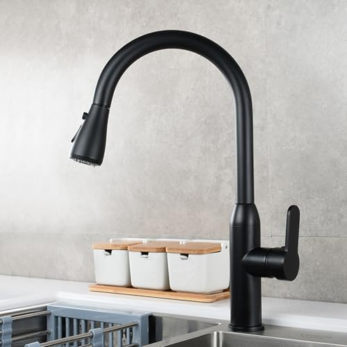 Rubinetto Cucina con Doccetta Estraibile Ottone Girevole 360° Rubinetteria Cucina Estensibile Monoforo-Nero