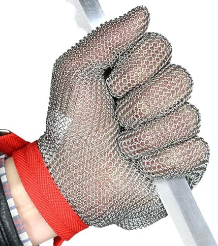 JuanNest Guanto in Rete D’Acciaio Inossidabile per Macellaio, Guanti Antitaglio Guanti Resistenti al Taglio, Guanti da Cucina Armatura A Catena da Macellaio con Guscio di Ostrica da Cucina 2pcs,S