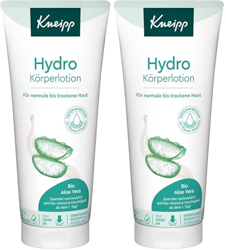 Kneipp Hydro Körperlotion - Bodylotion mit wertvollem Bio Aloe-Vera-Extrakt und feuchtigkeitsspendendem Panthenol - Für normale bis trockene Haut - Zieht schnell ein - 200ml (Packung mit 2)