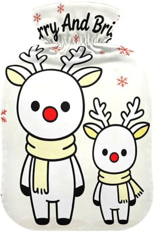 God jul älg och baby varmvattenflaskor med mjukt fodral, 1 L värmare väska för nacke axelvärmare, axelvärmare för nacken, axelvärmare, axelvärmare för barn som älskar muskler