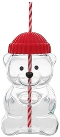 Bewinner Bären-Strohhalmbecher aus Glas, 590 Ml, Niedlicher Trinkbecher aus Borosilikatglas mit Rotem Deckel und Strohhalm, Hitzebeständiger, Transparenter Becher für Kaffee, Milchtee