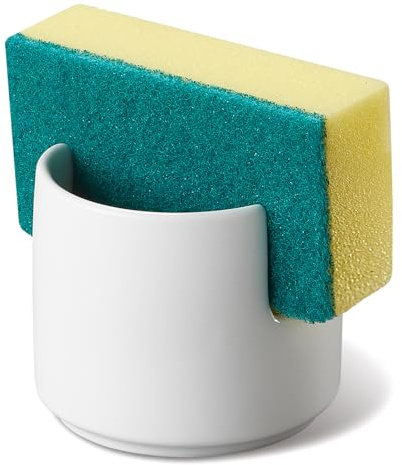 ONEMORE Ceramic Sponge Holder for Kitchen Sink, Sink Caddy Organizer, Sink Counter Accessories, Dish Sponge Holder for Bathroom, Kitchen, Sink, White
