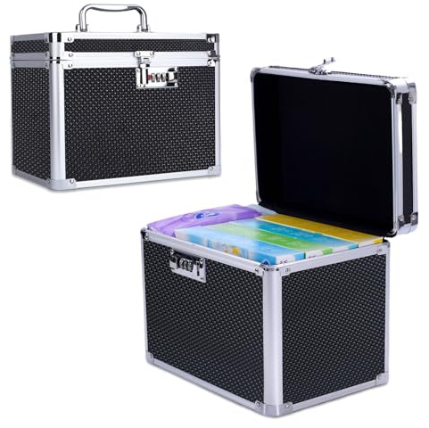 Caja de almacenamiento con cerradura de combinación, marco de aluminio, 26 x 18 x 20 cm, para medicamentos, documentos y objetos de valor (negro)