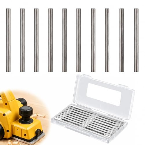 10 Pcs Reversible Electric Planer Blades 82mm HSS Carbide Planer Blades | with Two Cutting Edges Precision Ground Replacement Knives for DIY Woodworking, Compatible with Makita, Bosch, DeWalt, Ryobi