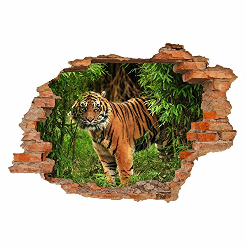 nikima Schönes für Kinder 030 Wandtattoo Tiger im Dschungel - Loch in der Wand - Aufkleber - in 6 Größen - Kinderzimmer Jugendzimmer Sticker Wanddeko Wandbild Junge Mädchen - Größe 750 x 520 mm