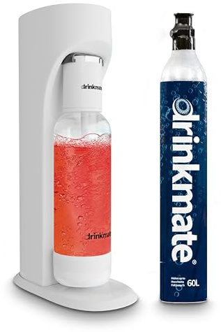 Drinkmate OmniFizz Sparkling Beverage Maker CO2 Bundle - Sparkling Water/Soda Streaming Machine That Carbonates Any Drink - Includes 1 CO2 Cylinder, 1 Carbonation Bottle, 1 Fizz Infuser Classic White