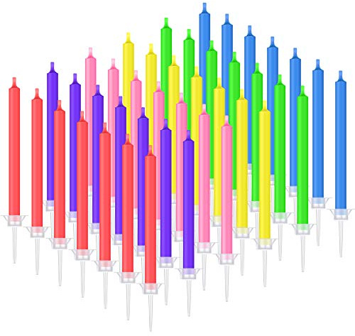 36 Stücke Geburtstag Kuchen Kerzen mit Farbigen Flammen Bunte Regenbogen Kerzen in Halter für Geburtstag Kuchen Cupcake Dekoration