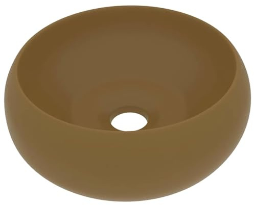 vidaXL Luxus Waschbecken mit Abflussloch Waschschale Aufsatzwaschbecken Waschtisch Waschplatz Handwaschbecken Rund Matt Creme 40x15cm Keramik