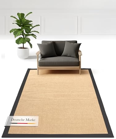 carpetfine Sisalteppich Schwarz 60x110 cm | Moderner Teppich für Wohn- und Schlafzimmer